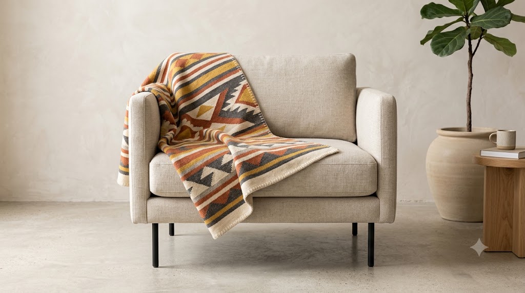 Handwoven Kilim Throw Blanket Fringe
